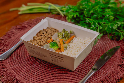Carne Moída Refogada c/ Legumes Coloridos e Arroz Soltinho